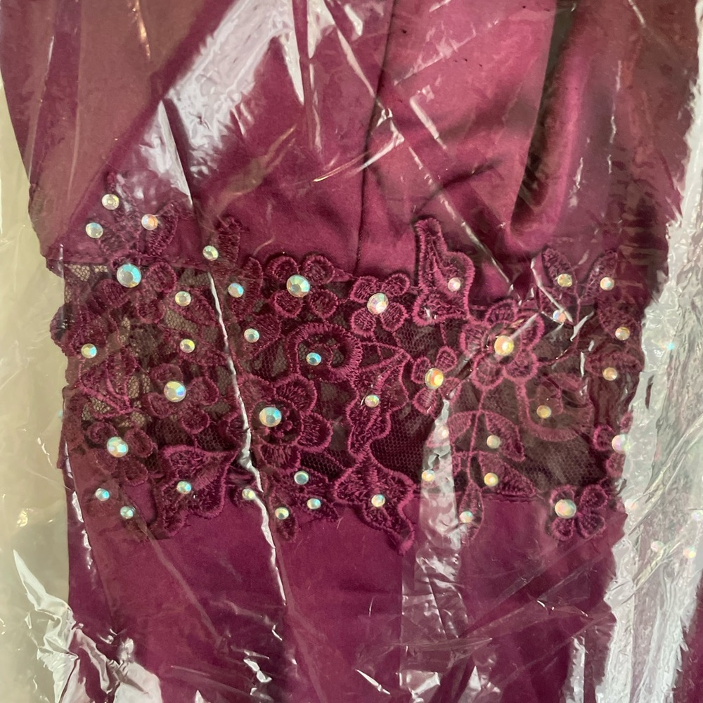 Satin Maxi Illusion Beaded Lace Waist
Dress in Merlot by City Vibe Dillard's NWT - Picture 6 of 7